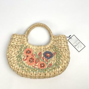 NOS Rolf's Woven Corn Husk Beaded Floral Design Lined Women's Purse Handbag    a